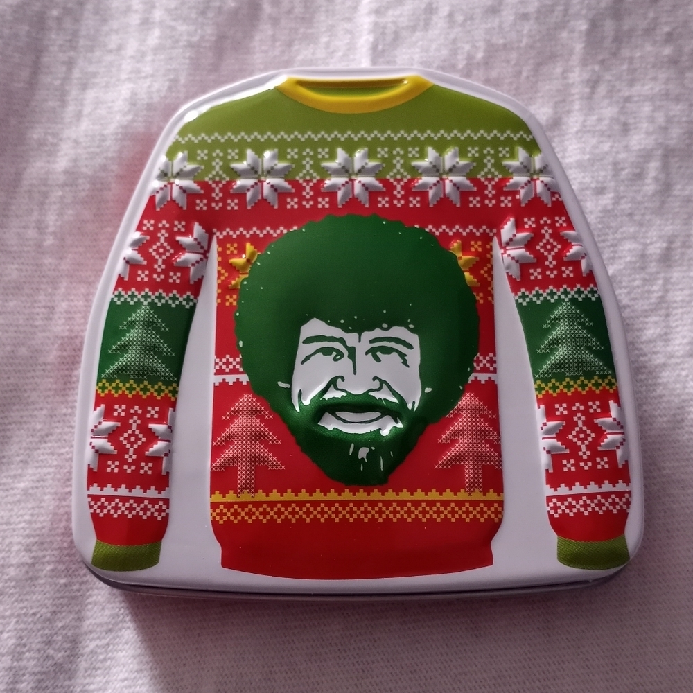 NWOT Bob Ross Happy Tree Shaped Tin Container